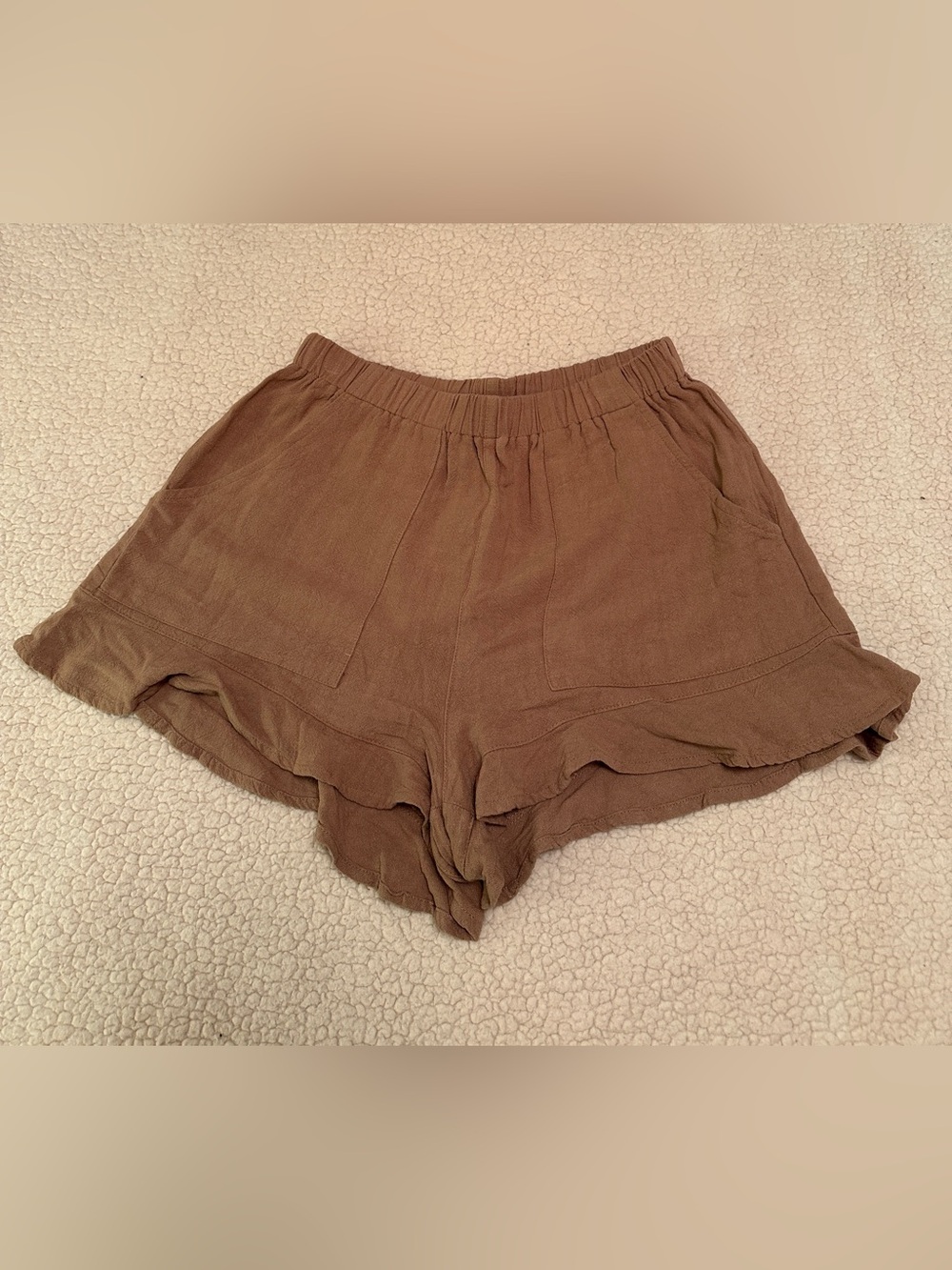 High-Waist Brown Women’s Ruffle Hem Shorts